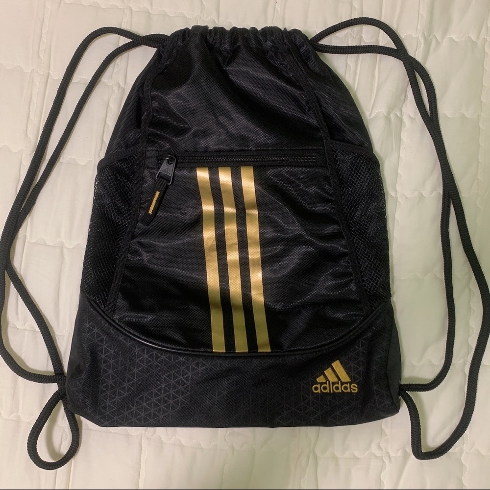 adidas alliance black/gold drawstring bag NWOT